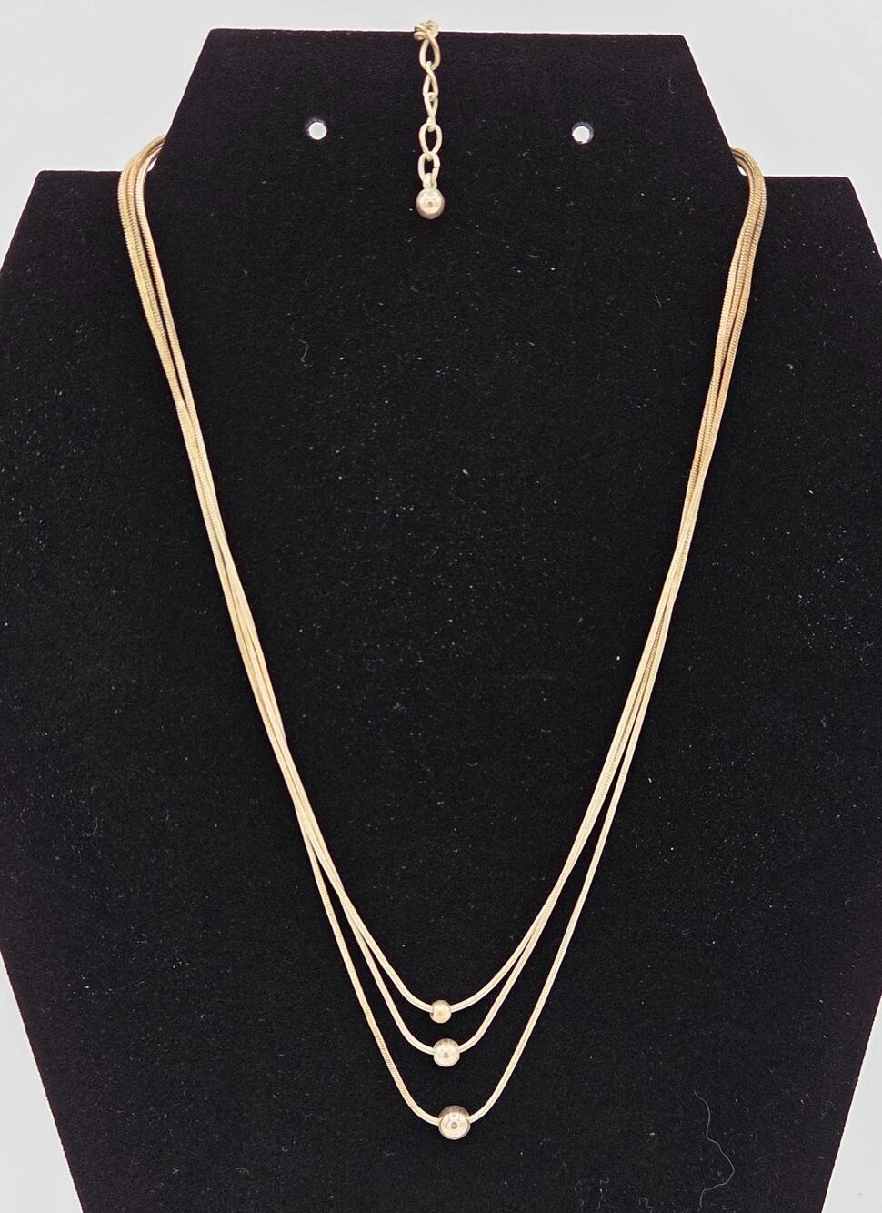 Silver Tone Triple Layered Snake Chain Bead Necklace